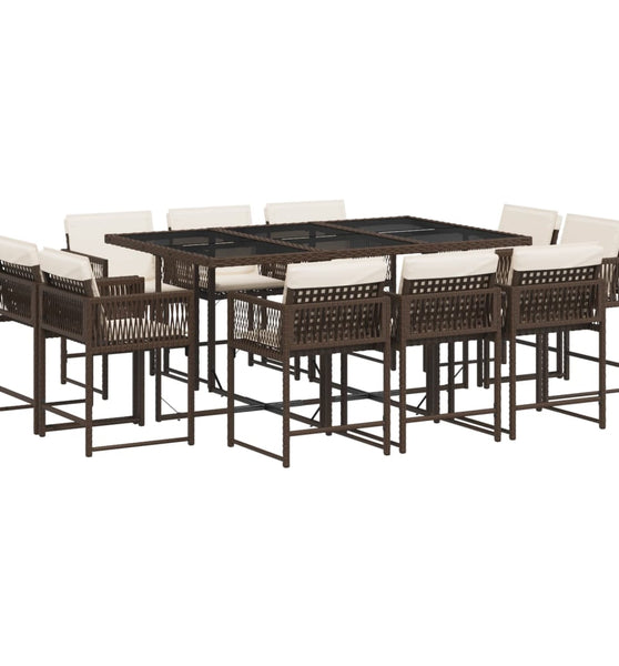 11-tlg. Garten-Essgruppe mit Kissen Braun Poly Rattan