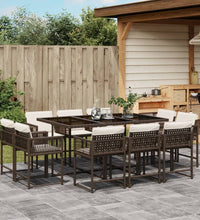 11-tlg. Garten-Essgruppe mit Kissen Braun Poly Rattan
