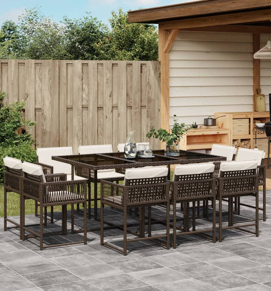 11-tlg. Garten-Essgruppe mit Kissen Braun Poly Rattan