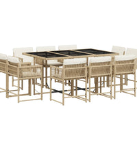 11-tlg. Garten-Essgruppe mit Kissen Beige Poly Rattan