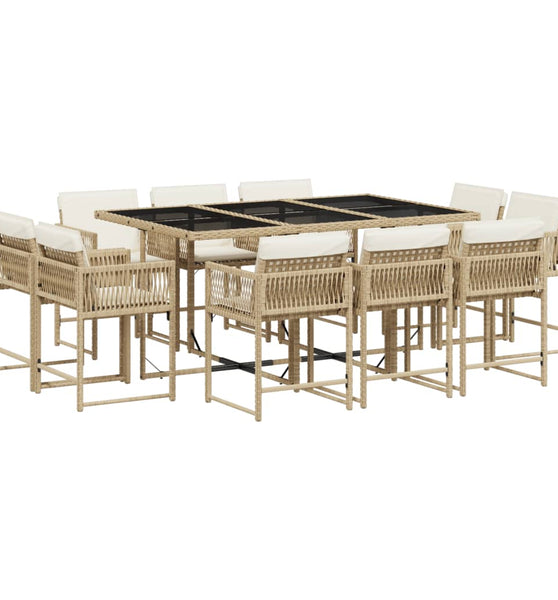 11-tlg. Garten-Essgruppe mit Kissen Beige Poly Rattan