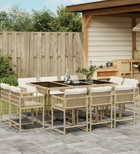 11-tlg. Garten-Essgruppe mit Kissen Beige Poly Rattan