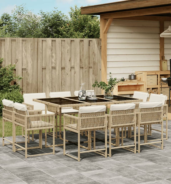 11-tlg. Garten-Essgruppe mit Kissen Beige Poly Rattan
