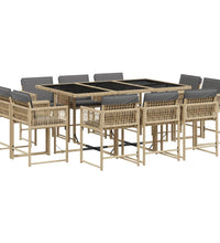 11-tlg. Garten-Essgruppe mit Kissen Beigemischung Poly Rattan