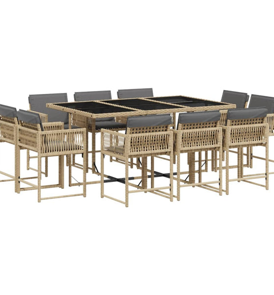11-tlg. Garten-Essgruppe mit Kissen Beigemischung Poly Rattan