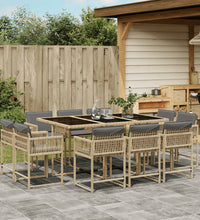 11-tlg. Garten-Essgruppe mit Kissen Beigemischung Poly Rattan