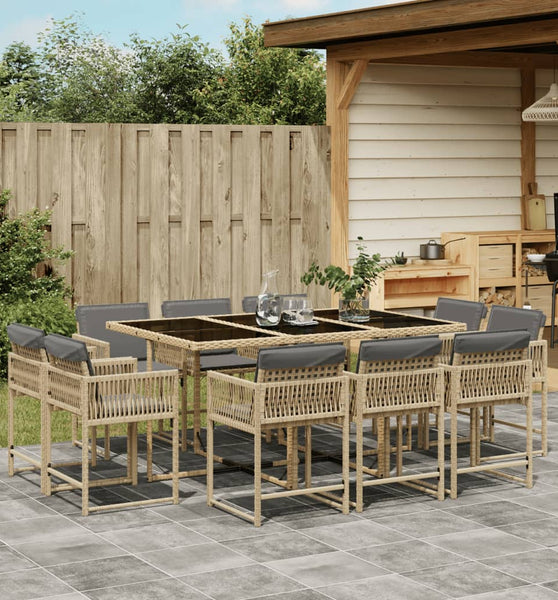 11-tlg. Garten-Essgruppe mit Kissen Beigemischung Poly Rattan