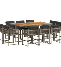 11-tlg. Garten-Essgruppe mit Kissen Grau Poly Rattan