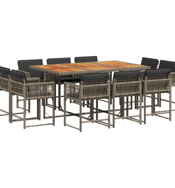 11-tlg. Garten-Essgruppe mit Kissen Grau Poly Rattan