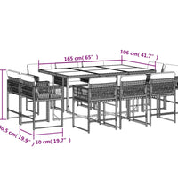 11-tlg. Garten-Essgruppe mit Kissen Grau Poly Rattan