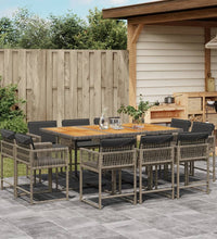 11-tlg. Garten-Essgruppe mit Kissen Grau Poly Rattan