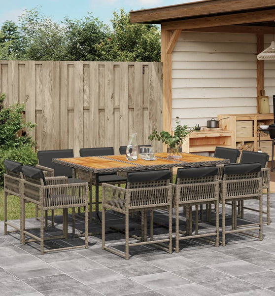 11-tlg. Garten-Essgruppe mit Kissen Grau Poly Rattan