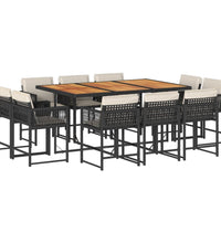 11-tlg. Garten-Essgruppe mit Kissen Schwarz Poly Rattan