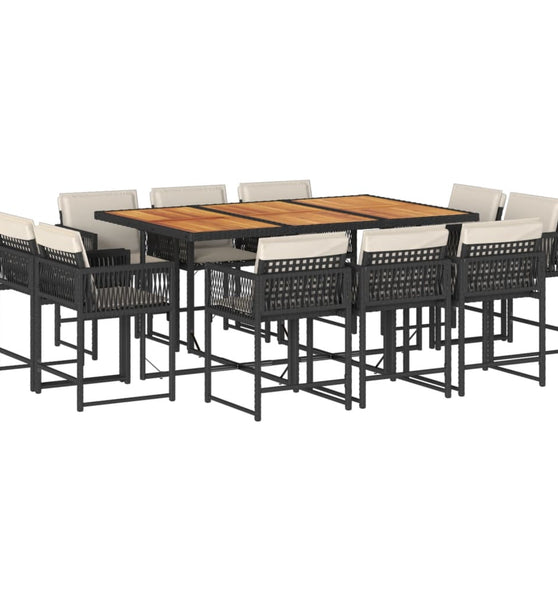 11-tlg. Garten-Essgruppe mit Kissen Schwarz Poly Rattan