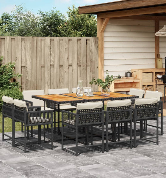 11-tlg. Garten-Essgruppe mit Kissen Schwarz Poly Rattan