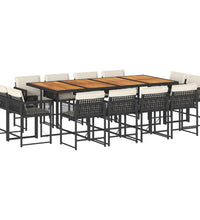 13-tlg. Garten-Essgruppe mit Kissen Schwarz Poly Rattan