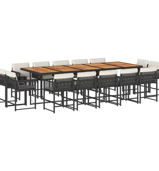 15-tlg. Garten-Essgruppe mit Kissen Schwarz Poly Rattan