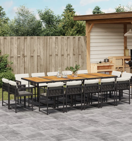 15-tlg. Garten-Essgruppe mit Kissen Schwarz Poly Rattan