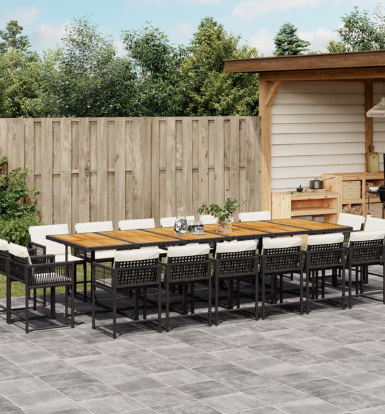 17-tlg. Garten-Essgruppe mit Kissen Schwarz Poly Rattan
