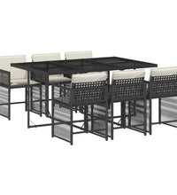 7-tlg. Garten-Essgruppe mit Kissen Schwarz Poly Rattan