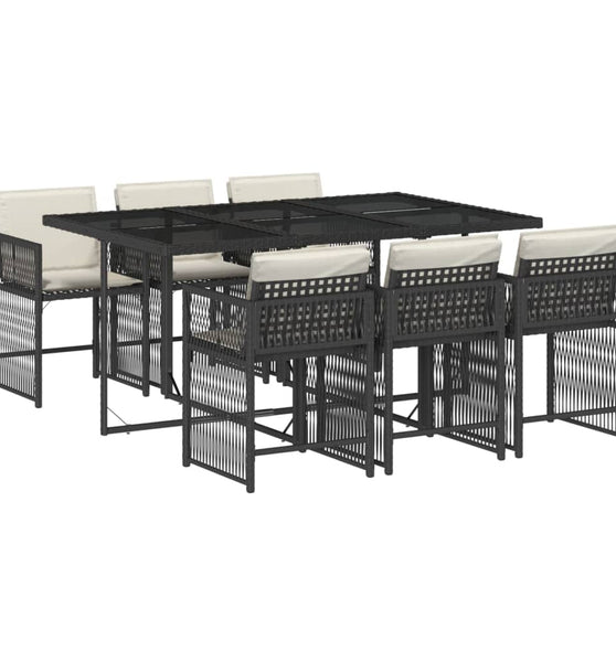 7-tlg. Garten-Essgruppe mit Kissen Schwarz Poly Rattan