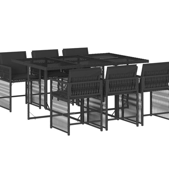 7-tlg. Garten-Essgruppe mit Kissen Schwarz Poly Rattan