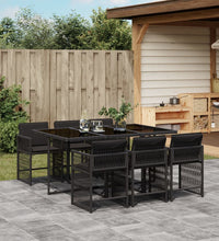7-tlg. Garten-Essgruppe mit Kissen Schwarz Poly Rattan