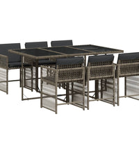 7-tlg. Garten-Essgruppe mit Kissen Grau Poly Rattan