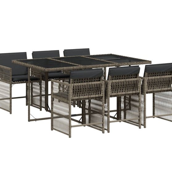 7-tlg. Garten-Essgruppe mit Kissen Grau Poly Rattan