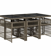 7-tlg. Garten-Essgruppe mit Kissen Grau Poly Rattan