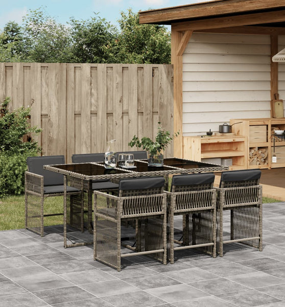 7-tlg. Garten-Essgruppe mit Kissen Grau Poly Rattan