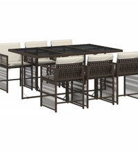 7-tlg. Garten-Essgruppe mit Kissen Braun Poly Rattan