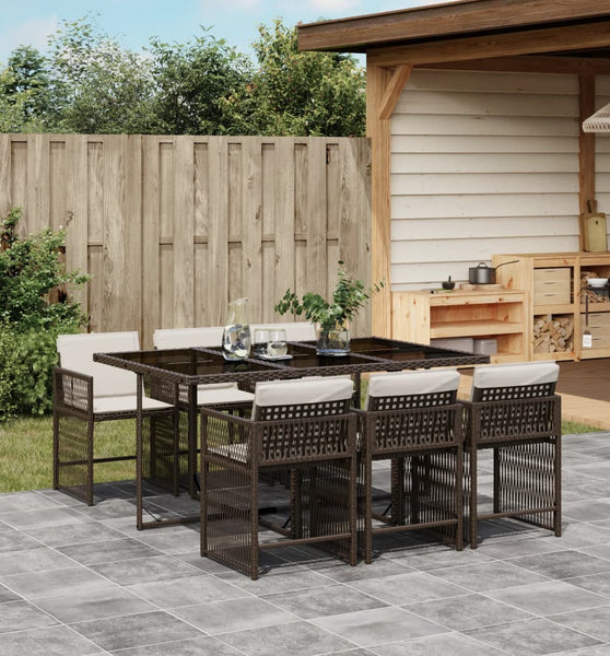 7-tlg. Garten-Essgruppe mit Kissen Braun Poly Rattan