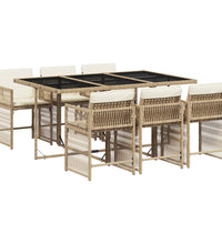 7-tlg. Garten-Essgruppe mit Kissen Beige Poly Rattan
