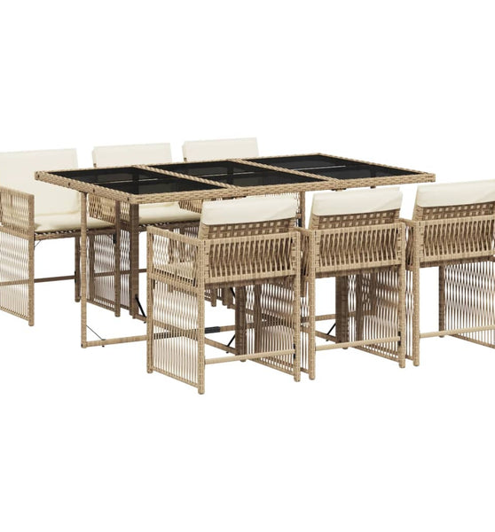 7-tlg. Garten-Essgruppe mit Kissen Beige Poly Rattan