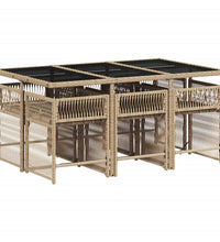 7-tlg. Garten-Essgruppe mit Kissen Beige Poly Rattan