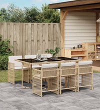 7-tlg. Garten-Essgruppe mit Kissen Beige Poly Rattan