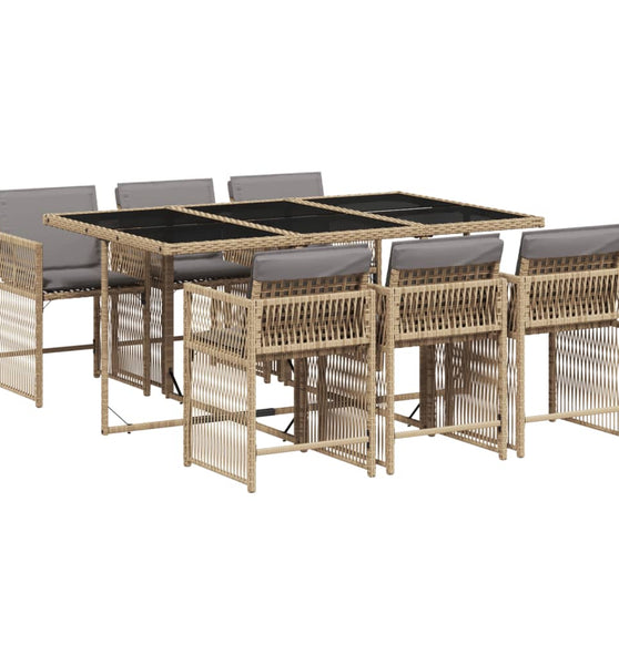 7-tlg. Garten-Essgruppe mit Kissen Beigemischung Poly Rattan