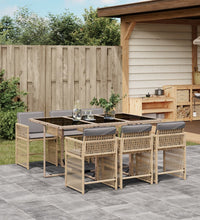 7-tlg. Garten-Essgruppe mit Kissen Beigemischung Poly Rattan