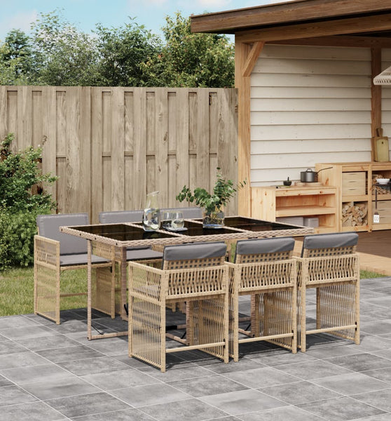 7-tlg. Garten-Essgruppe mit Kissen Beigemischung Poly Rattan