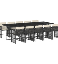 11-tlg. Garten-Essgruppe mit Kissen Schwarz Poly Rattan