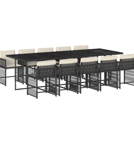 11-tlg. Garten-Essgruppe mit Kissen Schwarz Poly Rattan