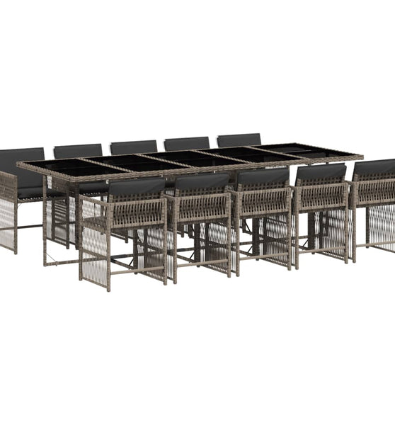 11-tlg. Garten-Essgruppe mit Kissen Grau Poly Rattan
