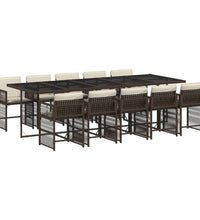 11-tlg. Garten-Essgruppe mit Kissen Braun Poly Rattan