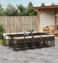 11-tlg. Garten-Essgruppe mit Kissen Braun Poly Rattan