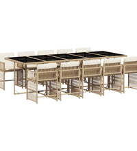 11-tlg. Garten-Essgruppe mit Kissen Beige Poly Rattan