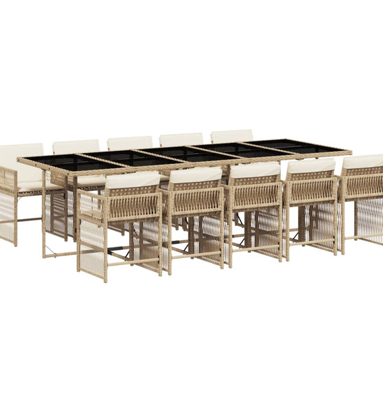 11-tlg. Garten-Essgruppe mit Kissen Beige Poly Rattan