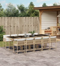 11-tlg. Garten-Essgruppe mit Kissen Beige Poly Rattan