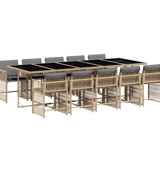 11-tlg. Garten-Essgruppe mit Kissen Beigemischung Poly Rattan