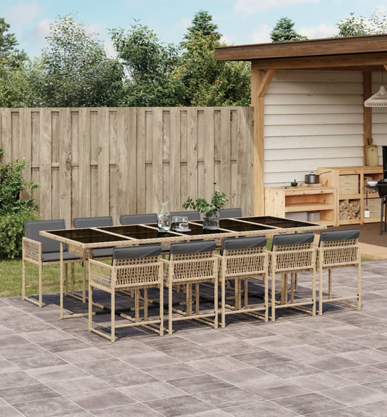 11-tlg. Garten-Essgruppe mit Kissen Beigemischung Poly Rattan